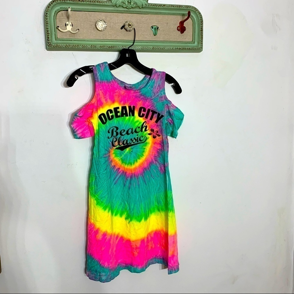 Rainbow tie-dye cold shoulder Ocean City coverup dress small